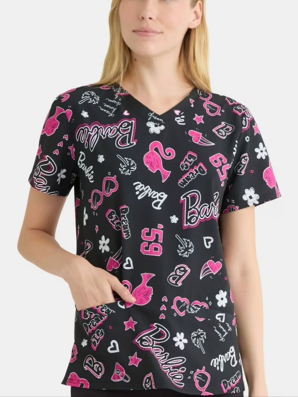BARBIE Women's V-Neck Scrub Top - S